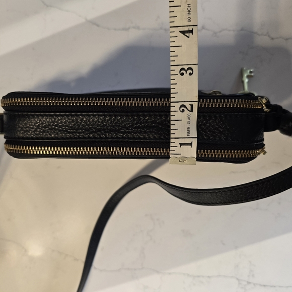 Fossil Black Pebbled Leather Crossbody Bag • Double Zip Camera Style • Gold Hard - Picture 6 of 10